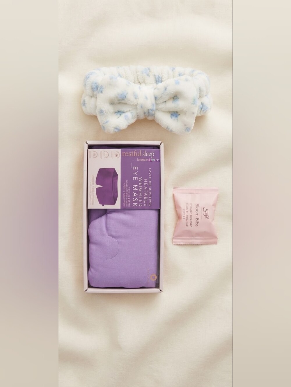 Cozy Self-Care Pamper Gift Set - Weight Eye Mask, Saje Shower Steamer & Headband